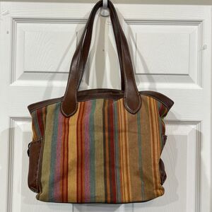 Fossil 70s Style Canvas Colorful Striped Purse Shoulder Bag